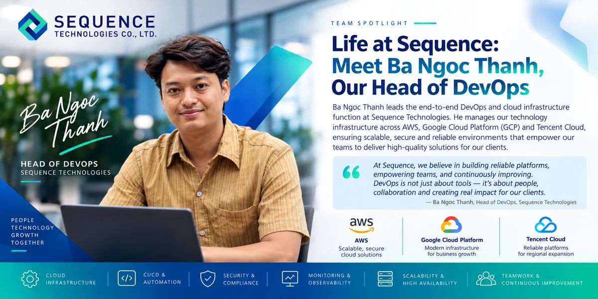 Team spotlight: Ba Ngoc Thanh, Head of DevOps at Sequence Technologies, working at his laptop